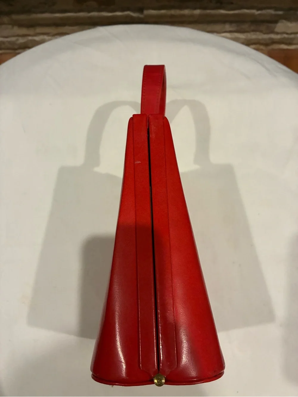 Leather Top-Handled Bag - Classic Structured Purse Classic Red Gold Hardware